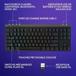 Clavier gamer - Sans fil - Logitech G - G515 TKL Lightspeed - AZERTY - Mécani...