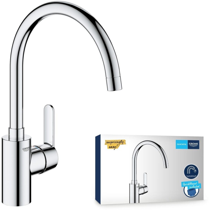 Mitigeur de cuisine - GROHE Get - Chromé - Bec en C - Bec Haut - Rotation 150°