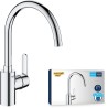Mitigeur de cuisine - GROHE Get - Chromé - Bec en C - Bec Haut - Rotation 150°