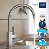 Mitigeur de cuisine - GROHE Get - Chromé - Bec en C - Bec Haut - Rotation 150°