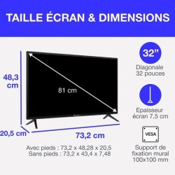 TV HD - CONTINENTAL EDISON - 32“ (81 cm) - Smart Vidaa - Wifi - 3xHDMI - 2xUS...