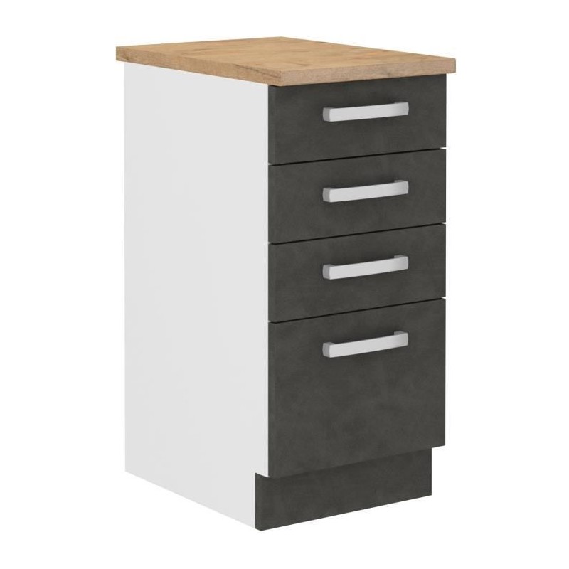 Meuble bas 4 tiroirs avec plan de travail - Gris mat - L 40 x P 51,6 x H 85 c...