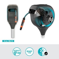 Dévidoir automatique sur pic RollUp S 15 m - GARDENA - Liseret bleu - Enroule...