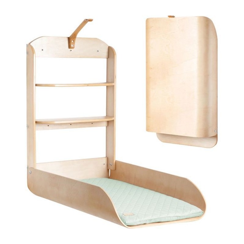 Table a Langer Murale et Rabattable - ROBA - Bois Naturel - Étageres Intégrée...