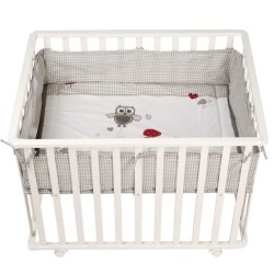 Parc Bébé 100x75 cm + Tapis Adam et Eule Imprimé Chouette + 4 Roues - ROBA - ...