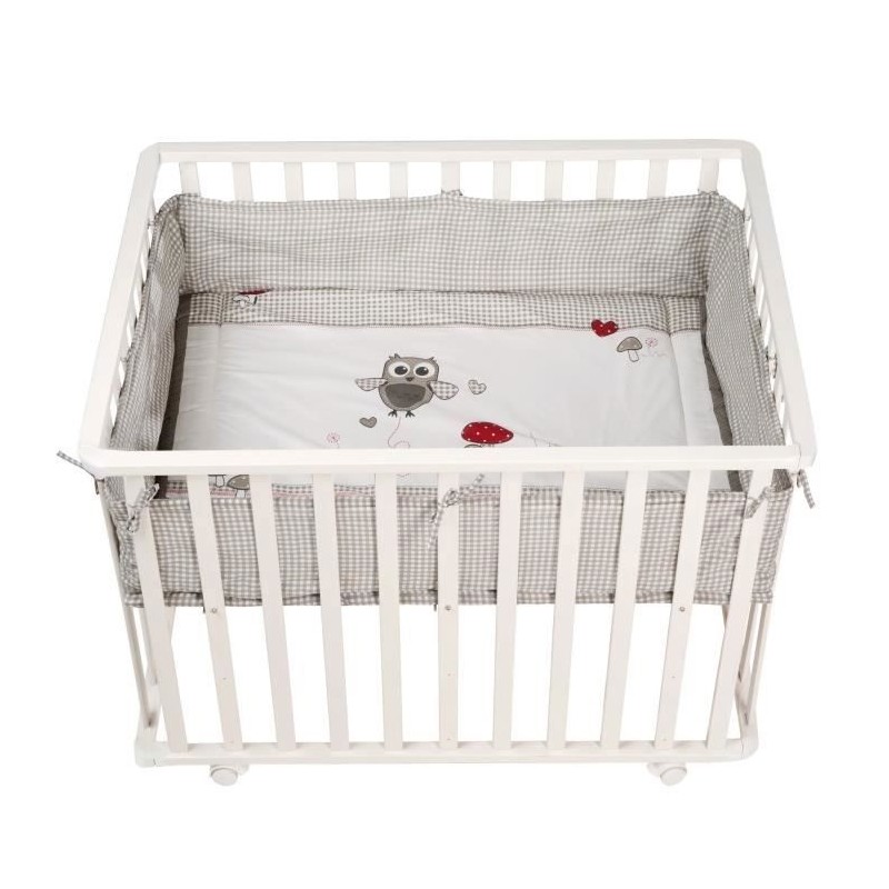 Parc Bébé 100x75 cm + Tapis Adam et Eule Imprimé Chouette + 4 Roues - ROBA - ...