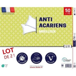 Lot de 2 oreillers anti-acariens 50x70 cm - 100% Polyester - DODO