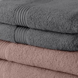 Lot de 5 Draps de Bain TODAY 70x130 cm 100% Coton - 3 roses des sables + 2 acier