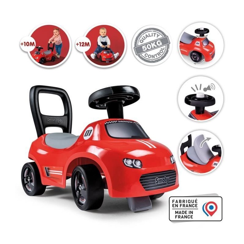Smoby - Porteur enfant 2 en 1 - Auto Rouge - Coffre sous la selle + klaxon - ...