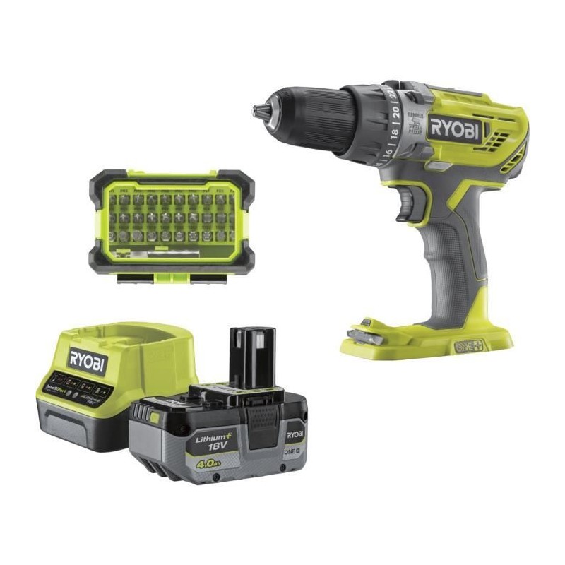 RYOBI - Perceuse a percussion 18V ONE+ - 50 Nm - 500-1800 tr/min + batterie 4...