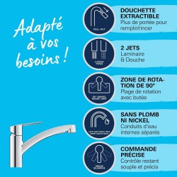 GROHE QUICKFIX Start Robinet de cuisine évier, douchette extractible, inverse...