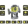 RYOBI - Défonceuse 1 600 W - 10 000-26 000 tr/min - pinces 8/6 mm - 5 fraises...