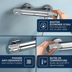 Mitigeur thermostatique Douche GROHE Precision Feel - Chromé - Economie d'eau...