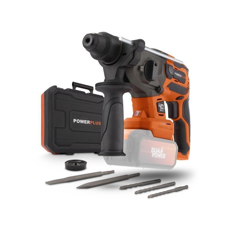 Marteau perforateur sans fil SDS-Plus 40V 5J BRUSHLESS + 5 accessoires - DUAL...