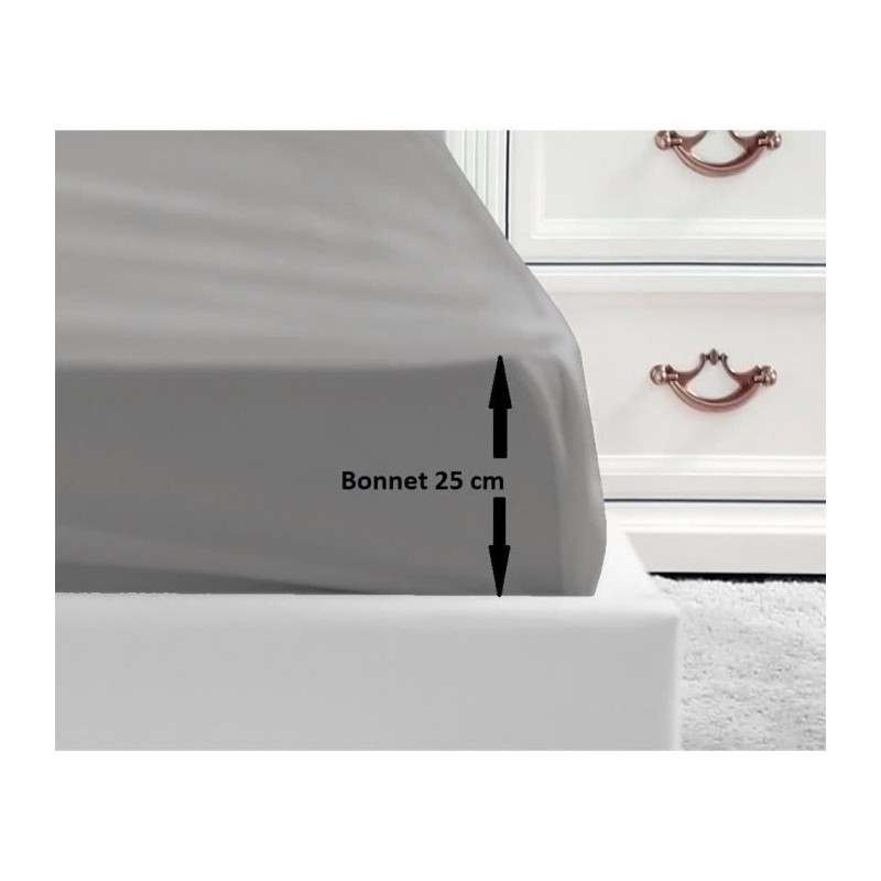 LOVELY HOME Drap Housse 100% coton 160x200x25 cm gris clair