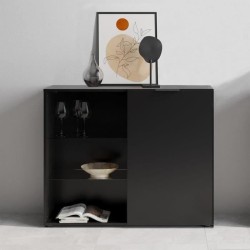Petit meuble de rangement - Décor noir - L99,1 x H81,3 x P31,5 cm - Fabriqué ...