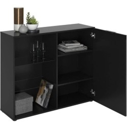 Petit meuble de rangement - Décor noir - L99,1 x H81,3 x P31,5 cm - Fabriqué ...