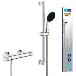 Ensemble de douche avec mitigeur thermostatique, pommeau 1 jet, barre 60cm et...