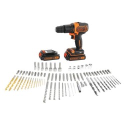 Kit perceuse a percussion sans fil - 18V - BLACK+DECKER - BDC718AS2F-QW - 2 b...