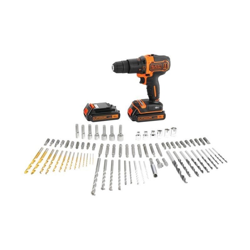 Kit perceuse a percussion sans fil - 18V - BLACK+DECKER - BDC718AS2F-QW - 2 b...