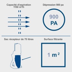 Aspirateur d'atelier de 75L - SCHEPPACH - DC500 - 550W - 1150 m³/h - 6 adapta...