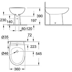 Bidet a poser GROHE - Largeur 360 mm - Matériau céramique sanitaire - Hauteur...