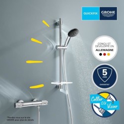 Ensemble de douche avec mitigeur thermostatique, pommeau 3 jets, barre 60cm e...