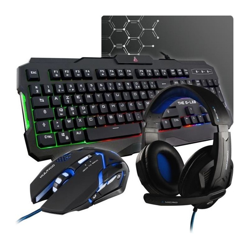 Pack Gamer 4 en 1 - The G-Lab - COMBO ARGON - Souris Filaire - Clavier Filair...