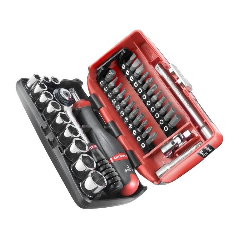 Coffret douilles 1/4'' - FACOM - R2NANOPB - 6 pans métriques et embouts - 38 ...