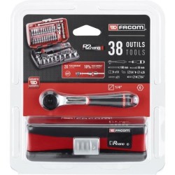 Coffret douilles 1/4'' - FACOM - R2NANOPB - 6 pans métriques et embouts - 38 ...