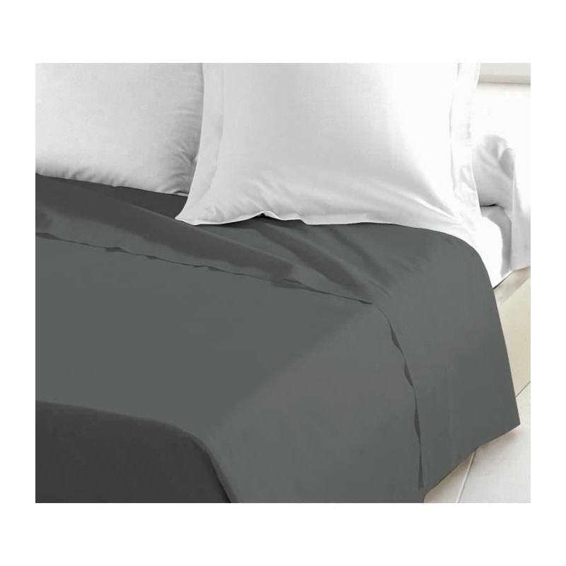 LOVELY HOME Drap Plat 100% coton 180x290 cm - 1 personne - Gris foncé