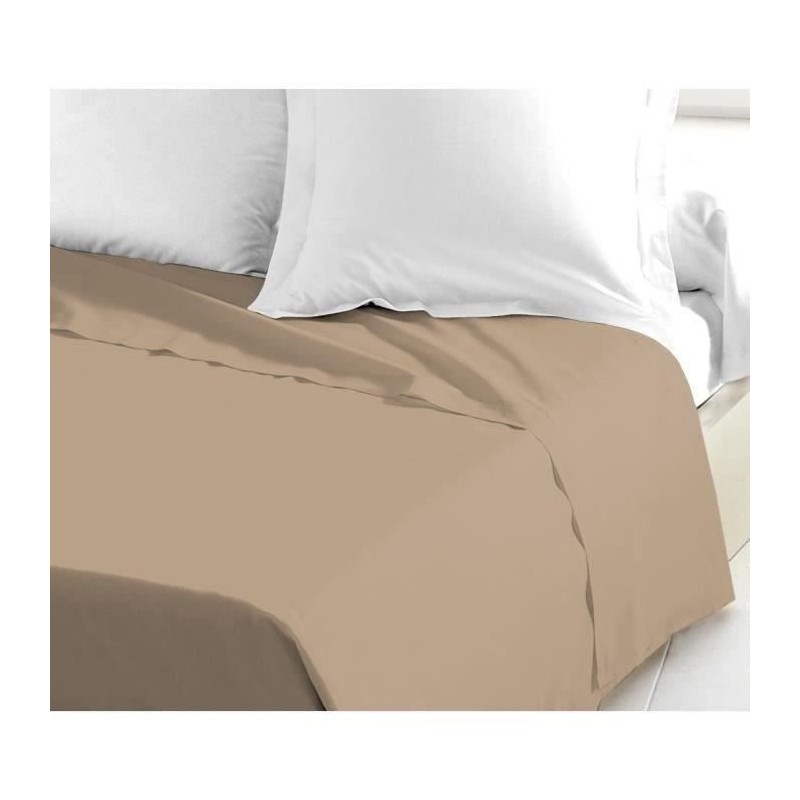 LOVELY HOME Drap Plat 100% coton 180x290 cm  - 1 personne - Beige