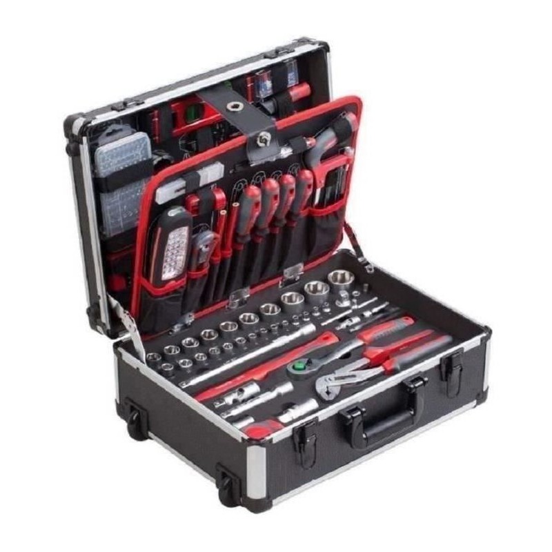 Trolley a outils MEISTER - 230 pieces - Poignée télescopique et transport con...