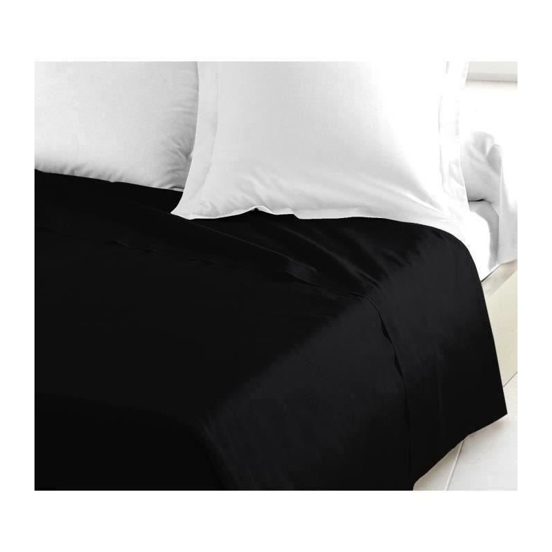 LOVELY HOME Drap Plat 100% coton 180x290 cm - 1 personne - Noir