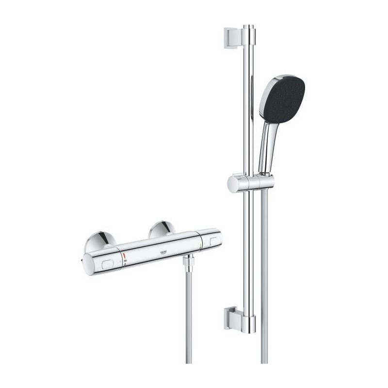Ensemble de douche avec mitigeur thermostatique, pommeau 3 jets, barre 60cm e...