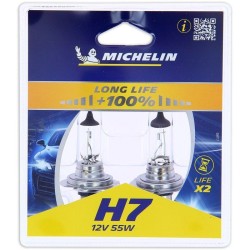2 Ampoules Voiture H7 LIFE+100% 55W - MICHELIN - Feu de croisement, route, an...
