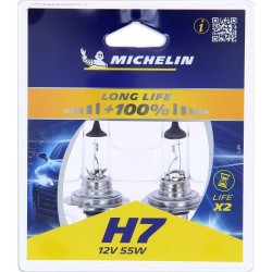 2 Ampoules Voiture H7 LIFE+100% 55W - MICHELIN - Feu de croisement, route, an...