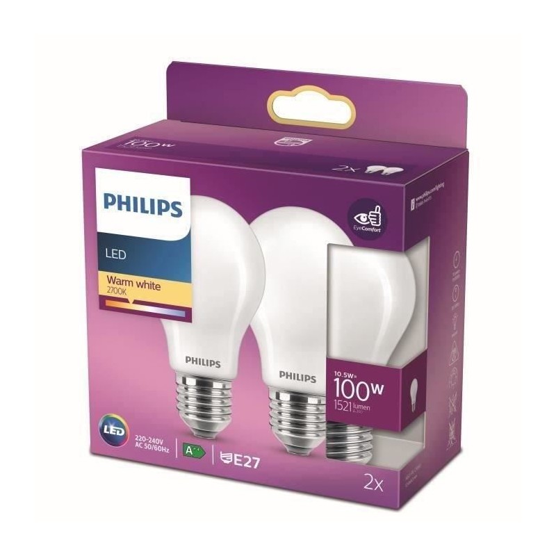 Philips ampoule LED Equivalent100W E27 Blanc chaud non dimmable,