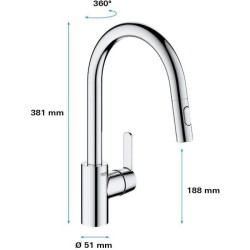 GROHE Robinet de cuisine évier Get, robinet avec douchette extractible, bec e...