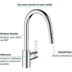 GROHE Robinet de cuisine évier Get, robinet avec douchette extractible, bec e...