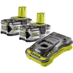 RYOBI - 2 batteries lithium+ 18V ONE+ 5,0 Ah et 1 chargeur ultra rapide 5,0 A...