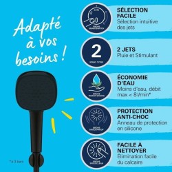 Ensemble de douche avec pommeau 2 jets, support et flexible - GROHE Vitalio C...
