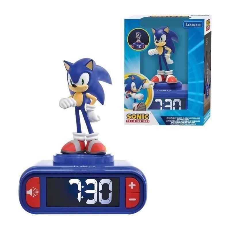 LEXIBOOK - Réveil veilleuse Sonic - Sons et mélodies, écran LCD rétro-éclairé...