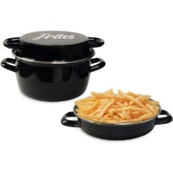 Friteuse émail 26 cm avec panier et couvercle email - Noir