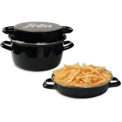 Friteuse émail 26 cm avec panier et couvercle email - Noir