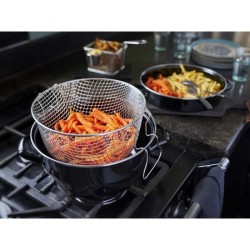 Friteuse émail 26 cm avec panier et couvercle email - Noir