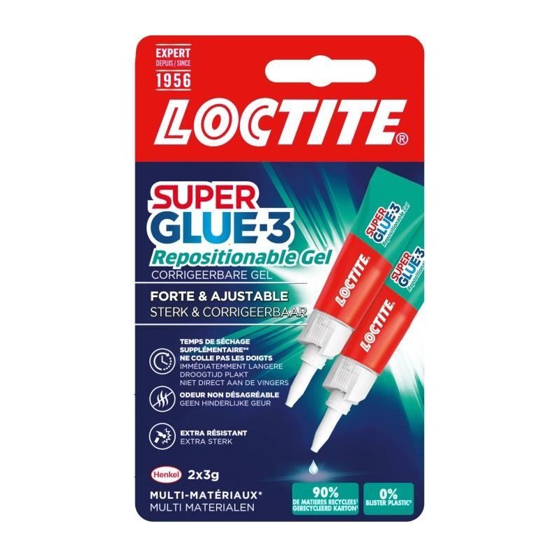Colles Cyanoacrylates - LOCTITE - SUPERGLUE-3 - Repositionable - Gel 3g - Lot...