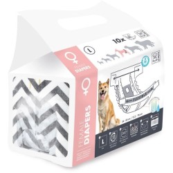 Couches pour chien - M PETS - DIAPERS Femelle L x10 - Tour de taille 32-52 cm...
