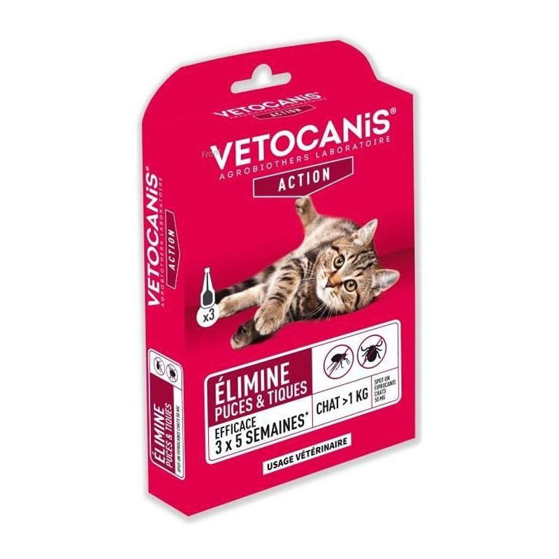 VETOCANIS Pipettes Spot on, Anti-puces et Anti-tiques - Pour chat