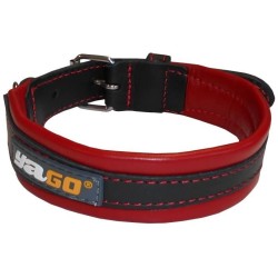YAGO Collier en Cuir Noir et Rouge Souple et Réglable pour moyen chien, taill...